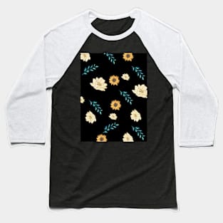 Unique Yellow Floral Pattern Baseball T-Shirt